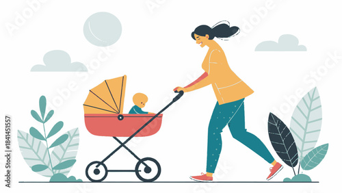 Nanny Pushing Baby in Stroller Icon
