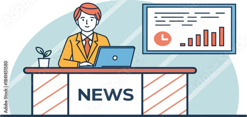 News Anchor Presenting Information Professionally Isolated