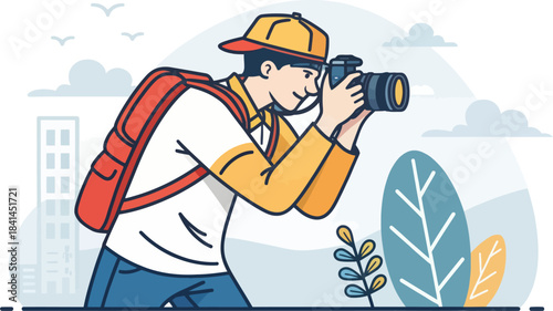 Photographer Holding Camera Flat Design Icon
