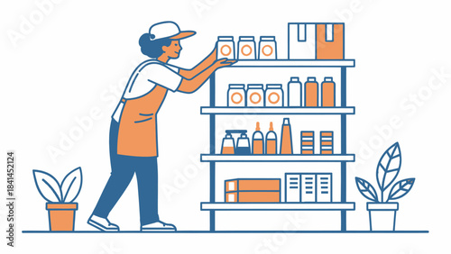 Shop Assistant Arranging Products Icon