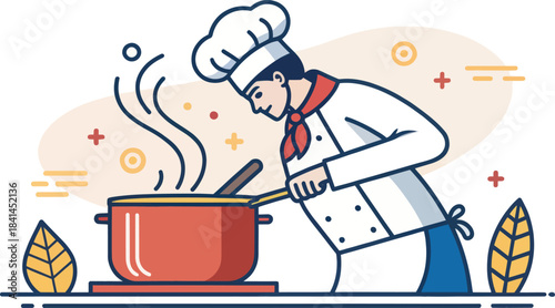 Single Cook Stirring Soup in a Pot Icon