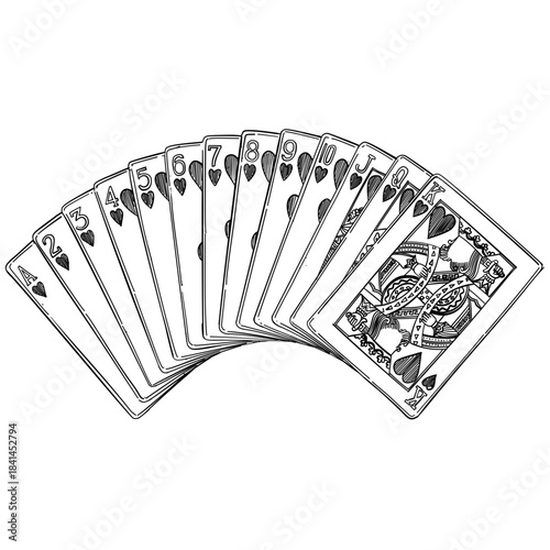 Heart poker playing cards vector line art hand drawn illustration