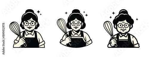 Happy Grandma Baker with Whisk Illustrations