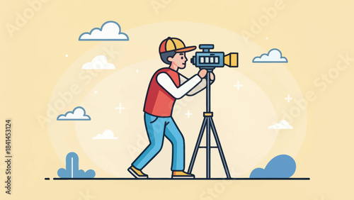 Videographer Recording with Professional Video Camera