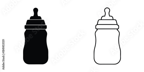 Baby feeding bottle silhouette vector, Baby milk bottle icon, baby bottle sign and symbol