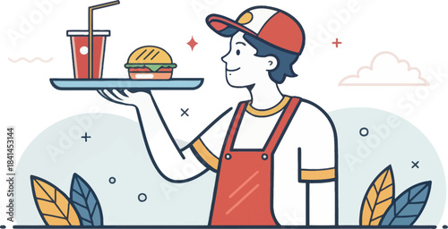 Waiter Serving Food on Tray Icon