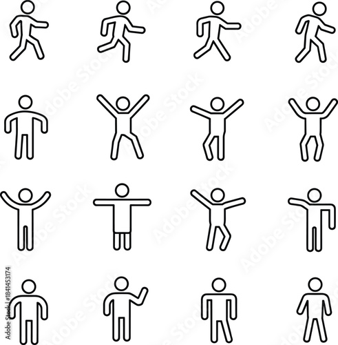 Human Figure Action Icons Running Jumping Waving Standing vector untitled
