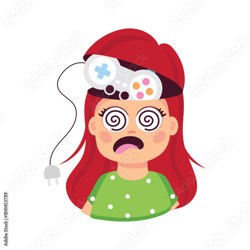 Game addiction  vector flat design illustrations. 