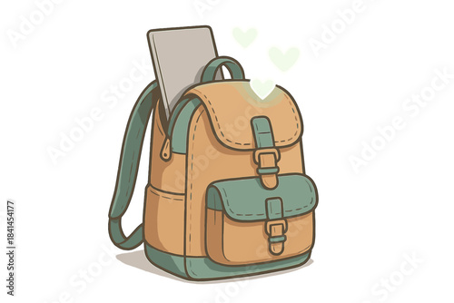 Backpack with a laptop inside and hearts on the front