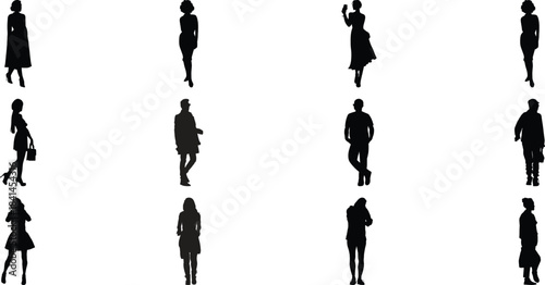 Diverse women poses set black silhouette isolated on transparent background