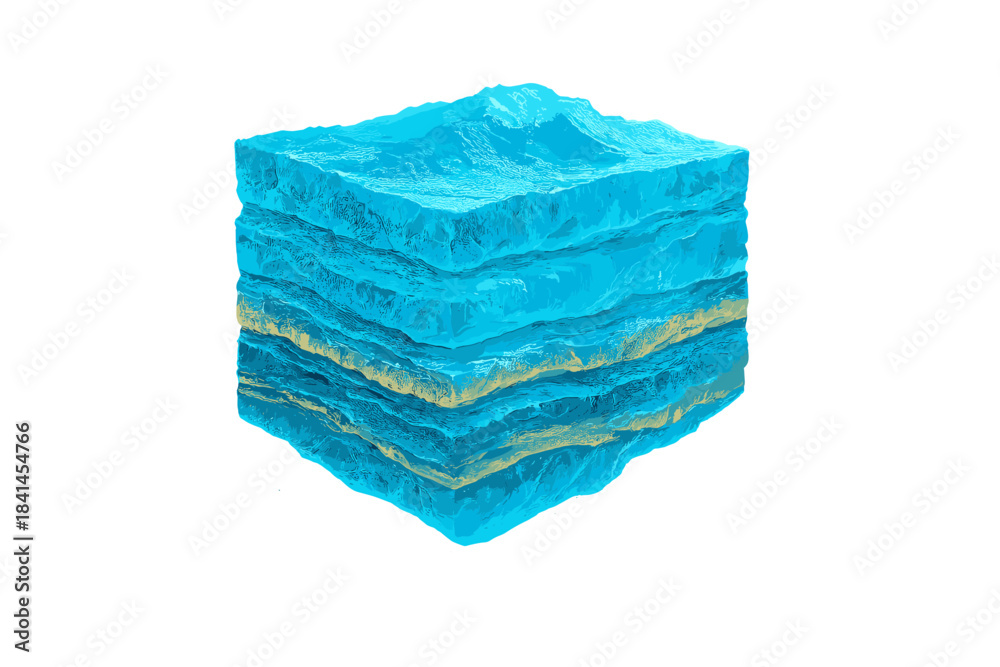 Fototapeta premium Blue cube with yellow stripes on it