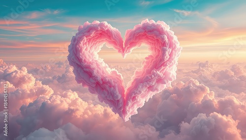 A Celestial Heart of Pink Clouds Floating Amidst a Sunset Sky, Perfect for Romantic Celebrations, Love Themes, and Dreamy Presentations
