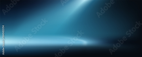Dark blue background glowing light blue ray spotlight stage studio backdrop product placement abstract template design