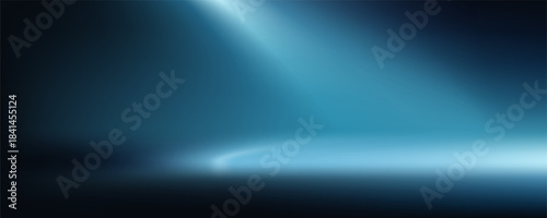 Dark blue background glowing light blue ray spotlight stage studio backdrop product placement abstract template design