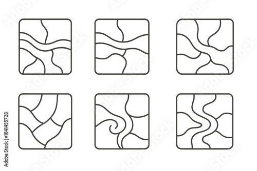 The image is a series of six squares, each with a different pattern