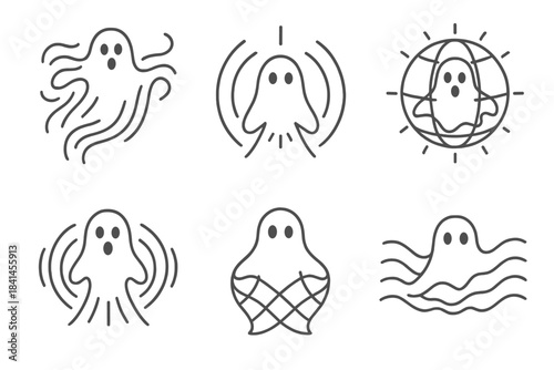 Series of ghostly figures with one of them having a globe in its mouth