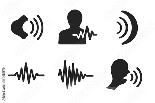 Series of black and white icons that represent different types of sound waves