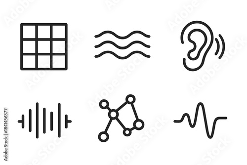 Series of icons that represent different aspects of sound and music