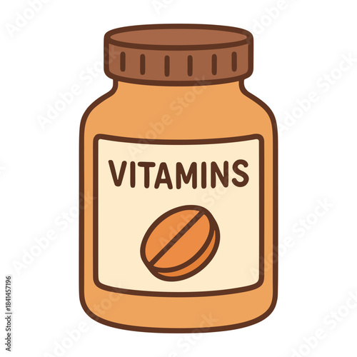 Cute Vitamin Bottle Illustration in Warm Cozy Style