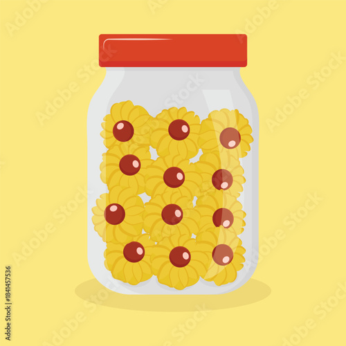 Kuih Samperit in jar, traditional Malaysian cookies served during Hari Raya Aidilfitri festival, vector illustration