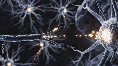 Detailed 3D Animation of Neurons Firing and Synaptic Transmission.