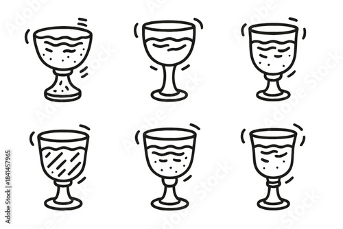 Set of six glasses with different shapes and sizes