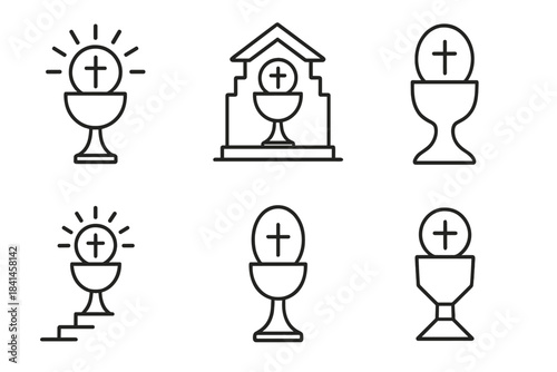 The image is a series of six different icons of cups and bowls