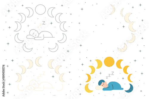 Drawing of a man sleeping with a moon and stars in the background