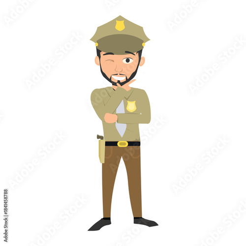 Sheriff officer thinking with hand on chin, planning a strategy
