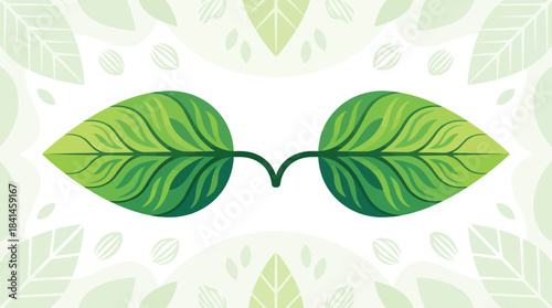 Symmetrical Twin Plant Leaves Vector Illustration Representing Nature's Balance
