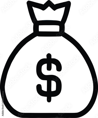 Money Bag Dollar Icon – Finance Budget Symbol, Cash Savings Outline, Banking Wealth Illustration for Business, Investment, and Financial Concepts