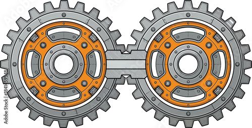 Two Identical Interlocking Mechanical Gears Vector signifying Equality