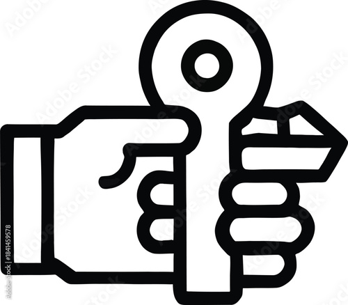 Hand Holding Key Line Icon – Security Access Symbol, Locksmith Key Illustration, Minimal Outline for Login, Authentication, and Safety Concepts