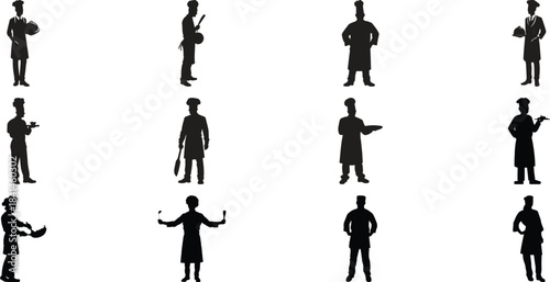 Multiple poses of a man in a suit silhouette isolated on transparent background