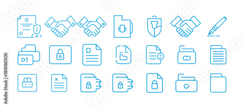 Document File Icons Set. Search, Download, Upload, Delete, Lock, Image, PDF, Folder Line Symbols. vector illustration eps 10