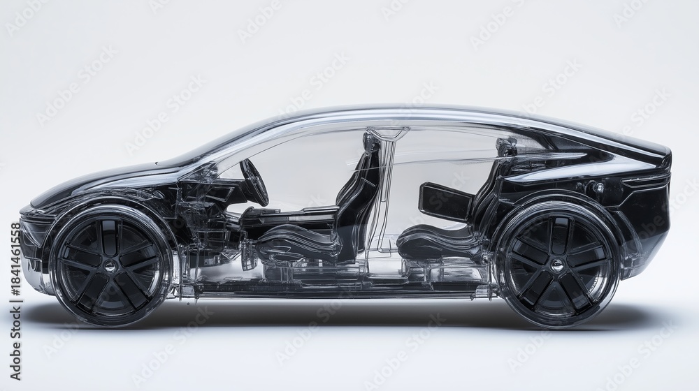 Obraz premium Clear transparent car model showing interior components