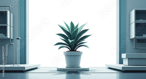 Minimalist 3D Render of a Small Potted Succulent Plant on a White Surface with Studio Lighting