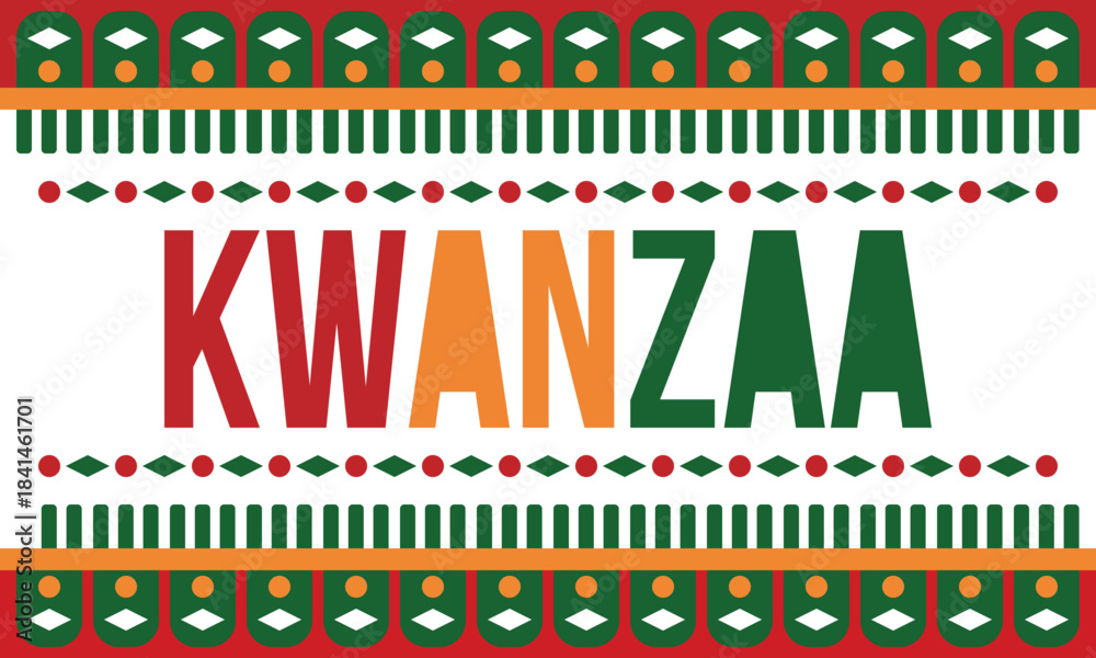 Naklejka premium Kwanzaa Happy Celebration. African and African-American culture holiday. Seven days festival, celebrate annual from December 26 to January 1. Black history. Poster, card, banner and background. Vector