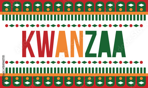 Kwanzaa Happy Celebration. African and African-American culture holiday. Seven days festival, celebrate annual from December 26 to January 1. Black history. Poster, card, banner and background. Vector