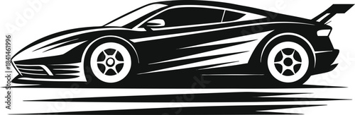 Black silhouette of a sports car with racing stripes