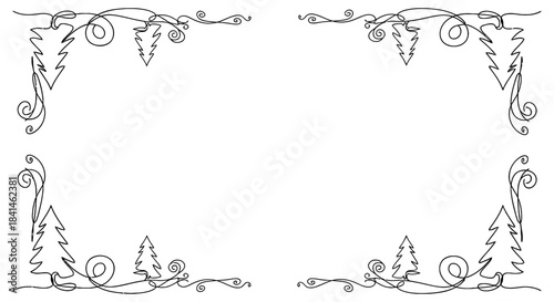 Elegant black and white frame with festive winter tree corner accents