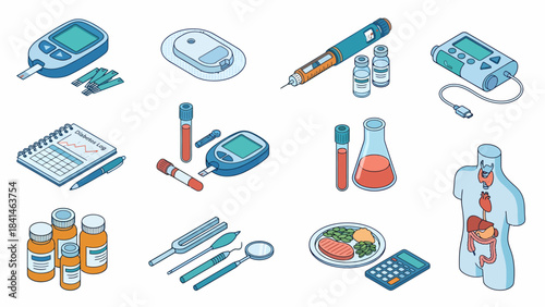 Isometric Diabetes Management Tools & Body Anatomy: Healthcare & Lifestyle Concept