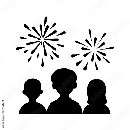 Three people watching fireworks display silhouette