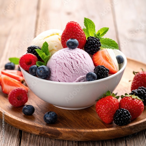 Colorful ice cream sundae with assorted berries