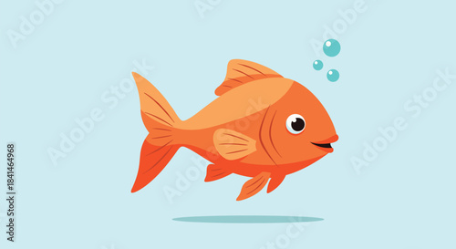 Bright orange fish swims through a calm blue underwater scene with bubbles and cheerful fins under soft light while ripples create a playful mood in the water.