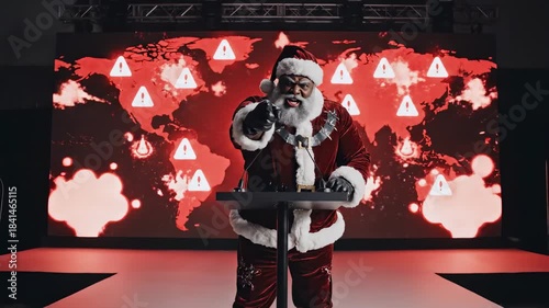 Santa Claus delivers evil ultimatum to world leaders giant screen VFX