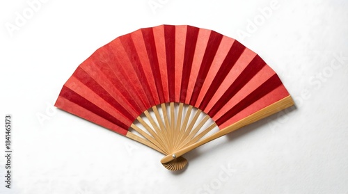 Traditional Asian Style Red Fan with Wooden Handle for Lunar New Year Celebrations