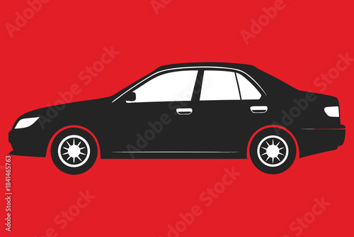 Black sedan car silhouette on red background