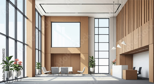 Minimalist Modern Empty Room Interior Design with Large Window and Blank Picture Frame on the Wall