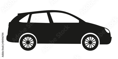 Black silhouette of abstract car, side view. Vector illustration isolated on white background